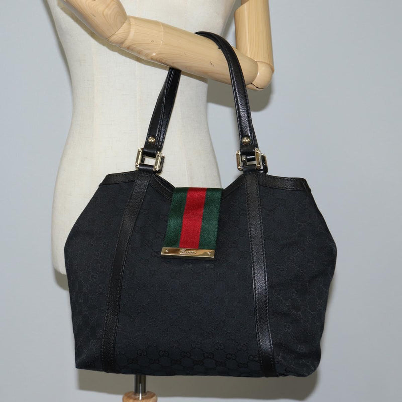 GUCCI GG Canvas Web Sherry Line Tote Bag Black Red Green 233607 Auth am8203A