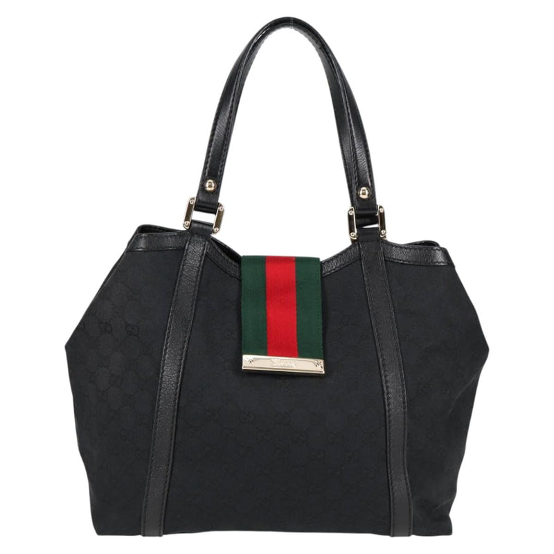 GUCCI GG Canvas Web Sherry Line Tote Bag Black Red Green 233607 Auth am8203A