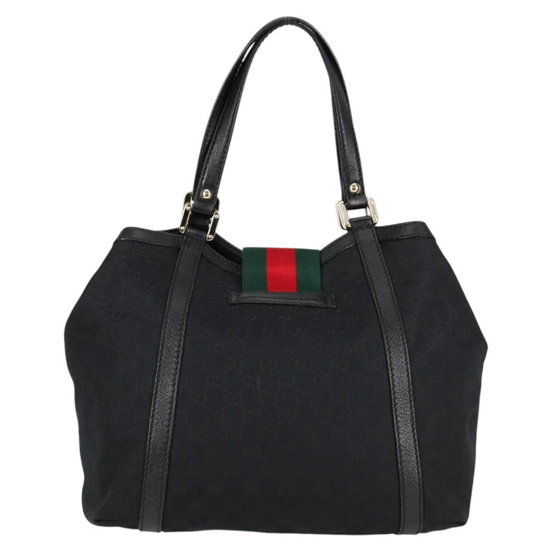 GUCCI GG Canvas Web Sherry Line Tote Bag Black Red Green 233607 Auth am8203A