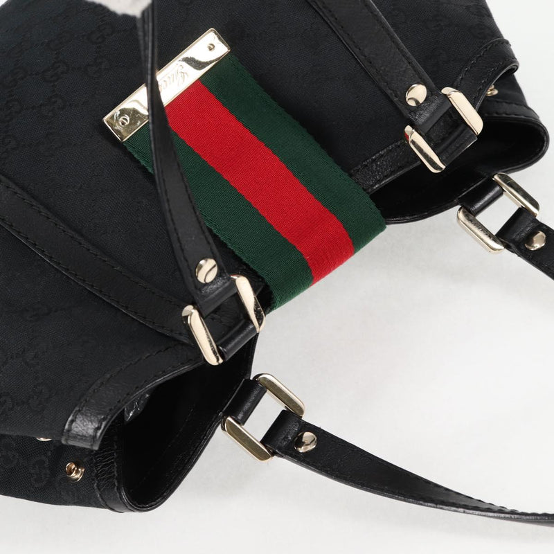 GUCCI GG Canvas Web Sherry Line Tote Bag Black Red Green 233607 Auth am8203A