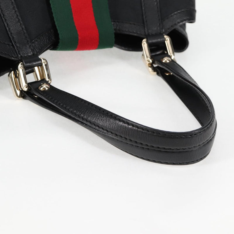 GUCCI GG Canvas Web Sherry Line Tote Bag Black Red Green 233607 Auth am8203A