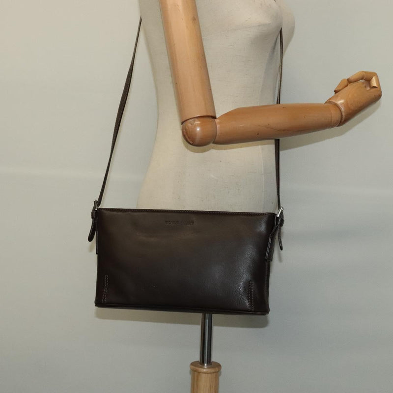 BURBERRY Shoulder Bag Leather Brown Silver Auth am8212