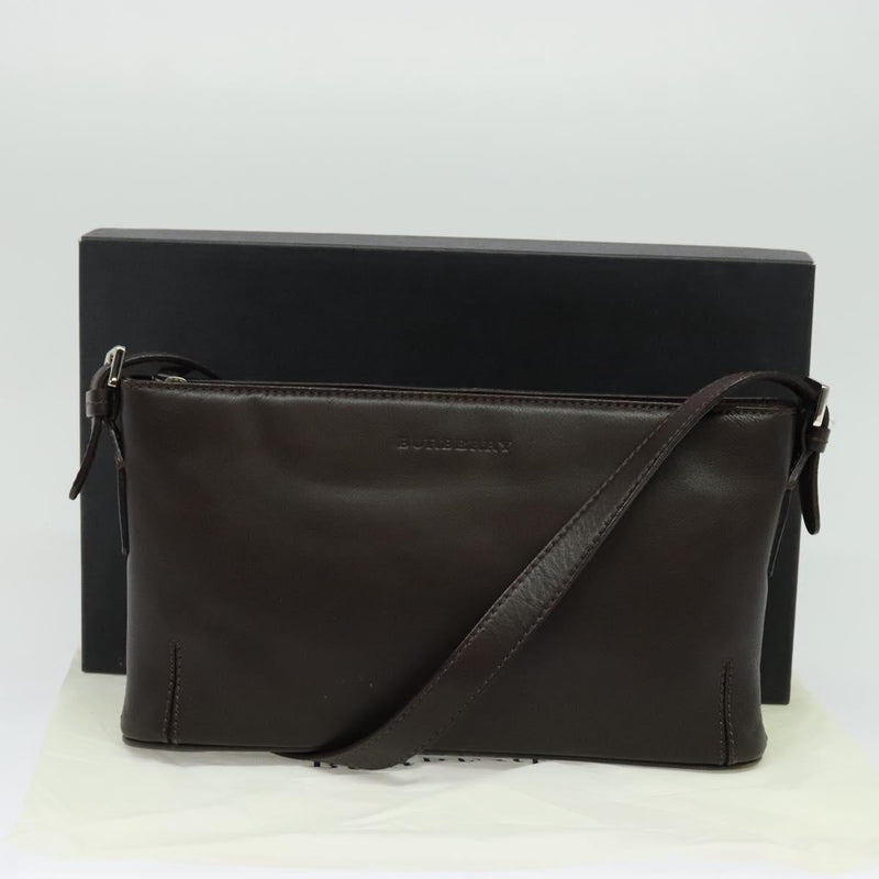 BURBERRY Shoulder Bag Leather Brown Silver Auth am8212