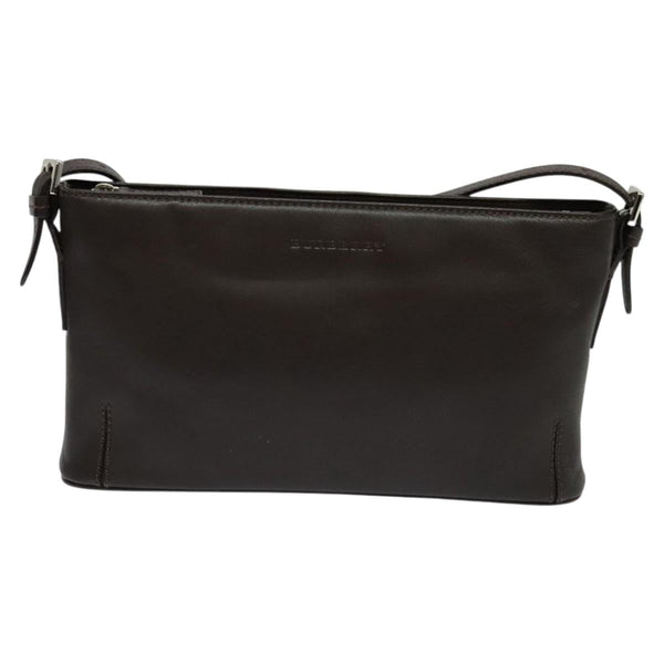 BURBERRY Shoulder Bag Leather Brown Silver Auth am8212