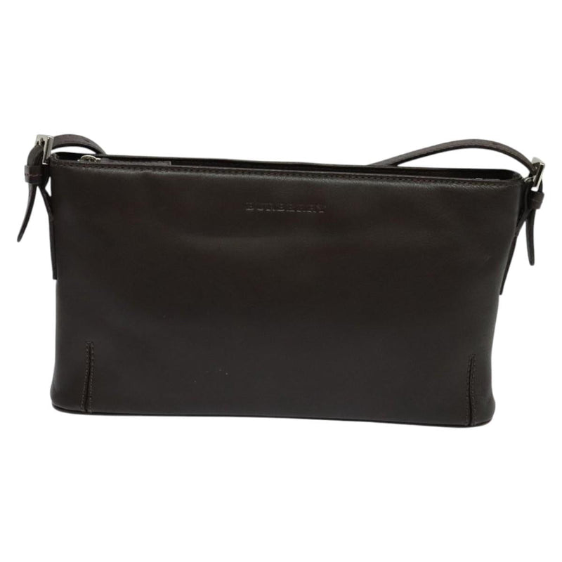 BURBERRY Shoulder Bag Leather Brown Silver Auth am8212