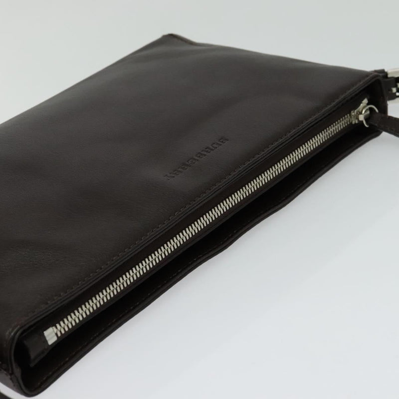 BURBERRY Shoulder Bag Leather Brown Silver Auth am8212