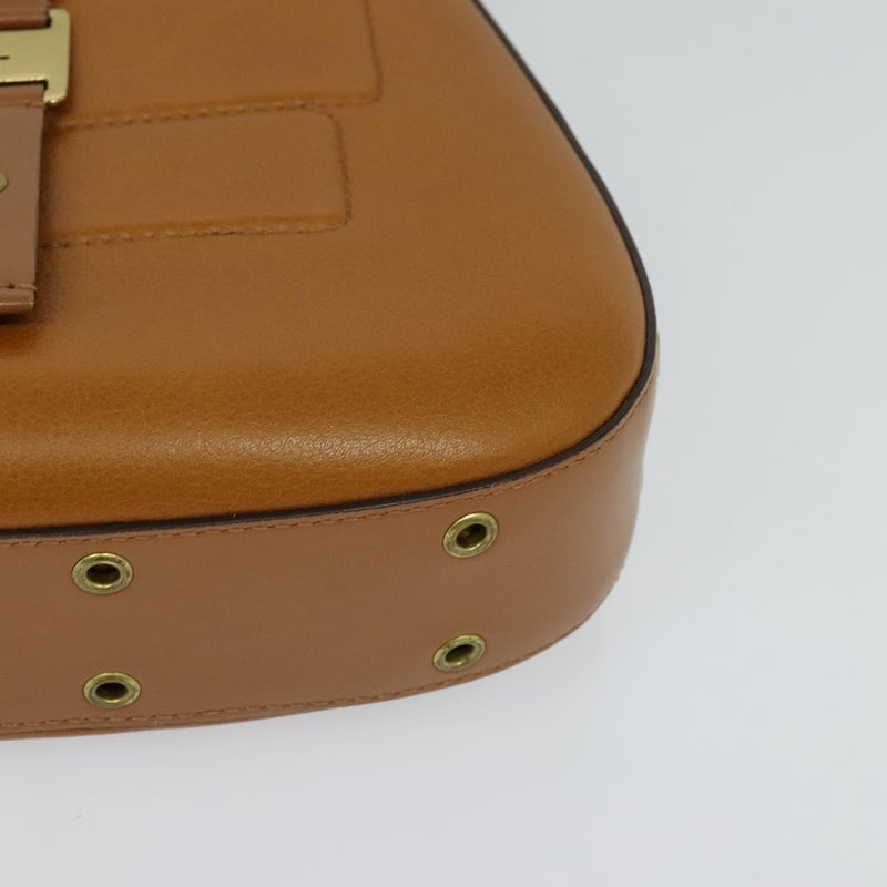 Christian Dior Shoulder Bag Leather Brown Gold Auth am8234