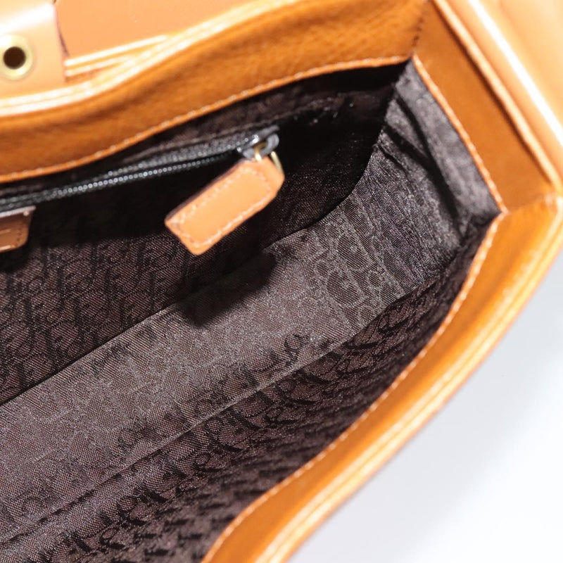 Christian Dior Shoulder Bag Leather Brown Gold Auth am8234