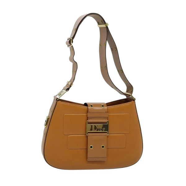 Christian Dior Shoulder Bag Leather Brown Gold Auth am8234