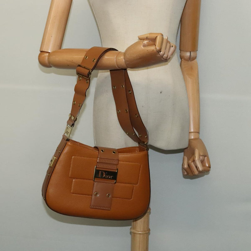 Christian Dior Shoulder Bag Leather Brown Gold Auth am8234