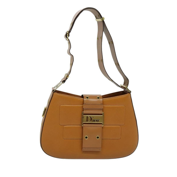 Christian Dior Shoulder Bag Leather Brown Gold Auth am8234