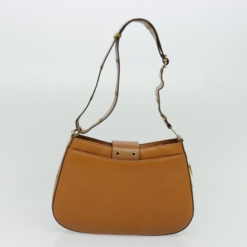 Christian Dior Shoulder Bag Leather Brown Gold Auth am8234