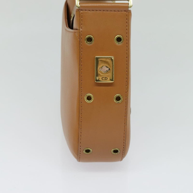 Christian Dior Shoulder Bag Leather Brown Gold Auth am8234