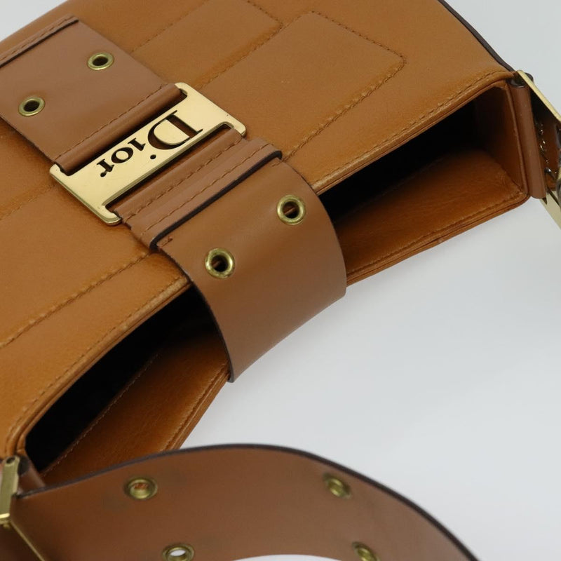 Christian Dior Shoulder Bag Leather Brown Gold Auth am8234