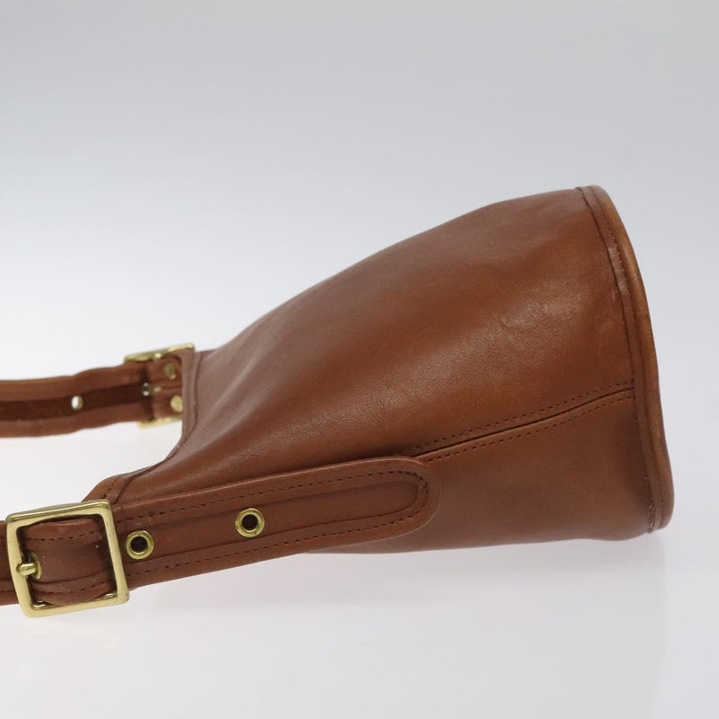 Coach Shoulder Bag Leather Brown Gold Auth am8239