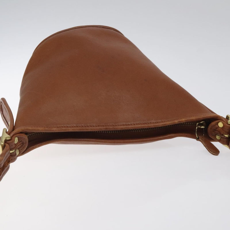 Coach Shoulder Bag Leather Brown Gold Auth am8239