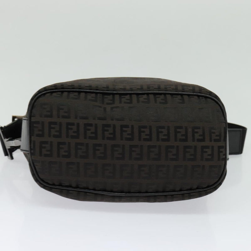 FENDI Zucchino Canvas Shoulder Bag Brown Silver Auth am8251