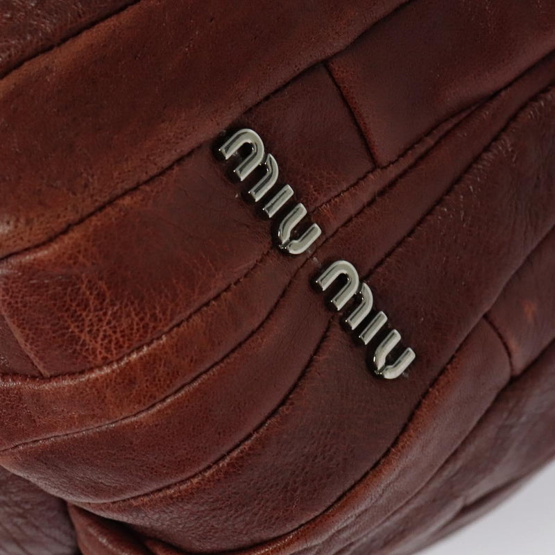 Miu Miu Hand Bag Leather Brown Silver Auth am8263