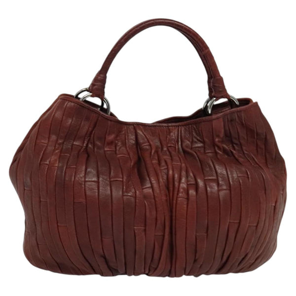 Miu Miu Hand Bag Leather Brown Silver Auth am8263