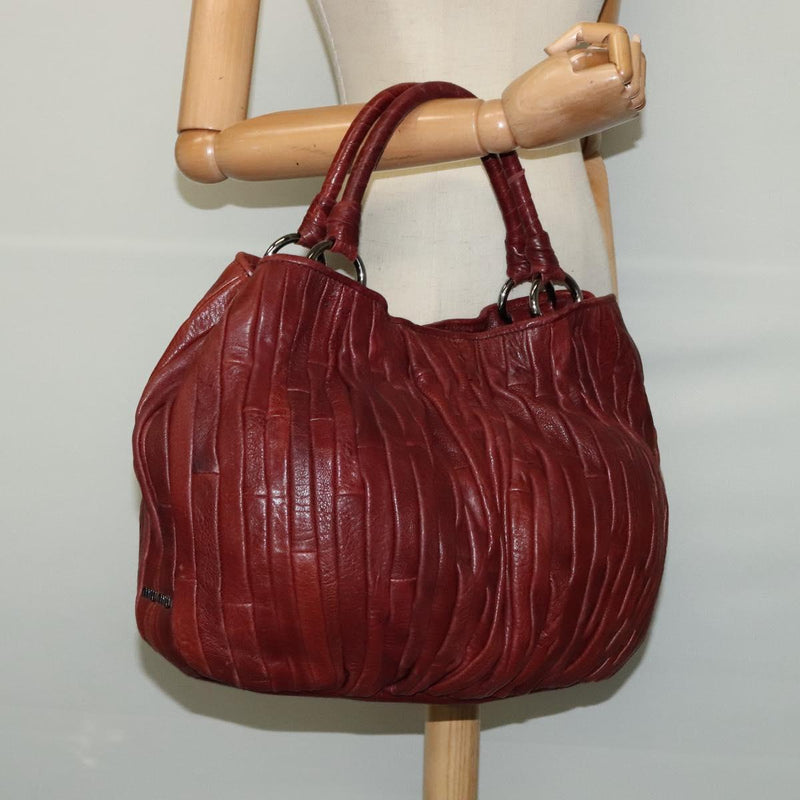 Miu Miu Hand Bag Leather Brown Silver Auth am8263
