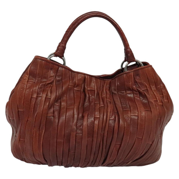 Miu Miu Hand Bag Leather Brown Silver Auth am8263