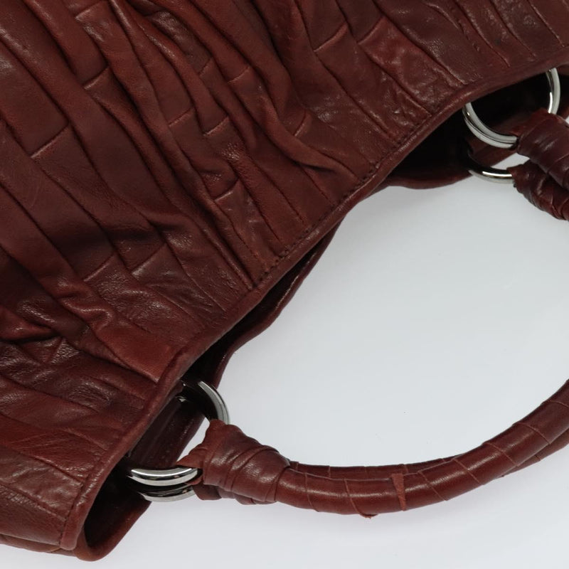 Miu Miu Hand Bag Leather Brown Silver Auth am8263