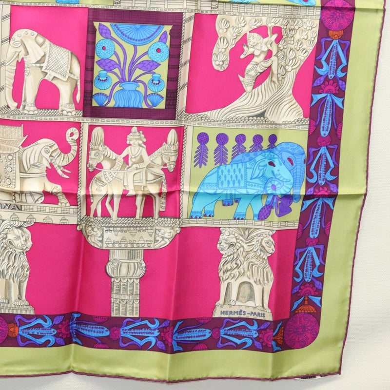 HERMES Carre 90 Scarf ""TORANA"" Silk Pink Auth am8276