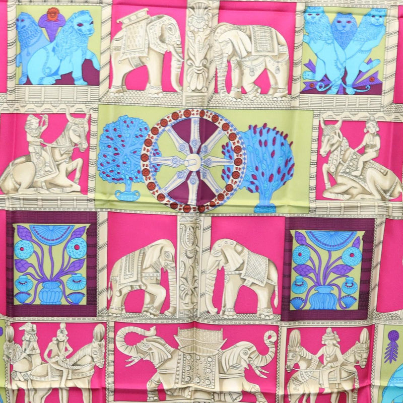 HERMES Carre 90 Scarf ""TORANA"" Silk Pink Auth am8276