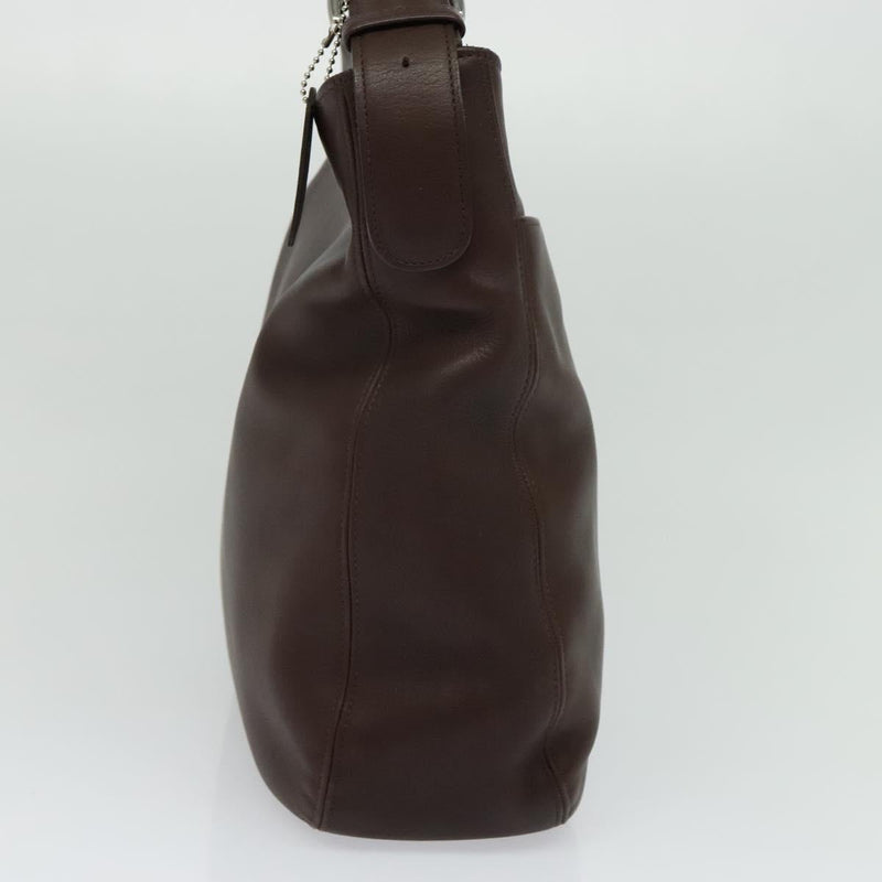 Coach Shoulder Bag Leather Brown Silver Auth am8338