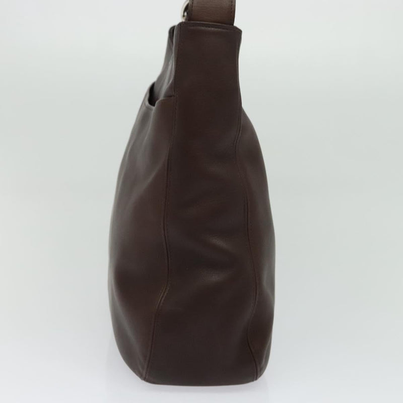 Coach Shoulder Bag Leather Brown Silver Auth am8338