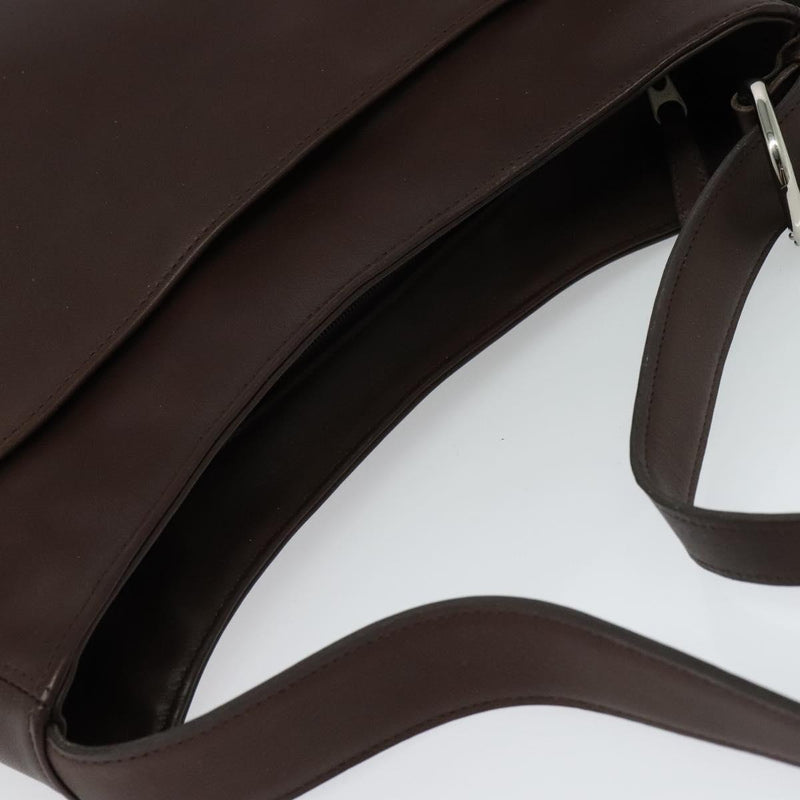 Coach Shoulder Bag Leather Brown Silver Auth am8338