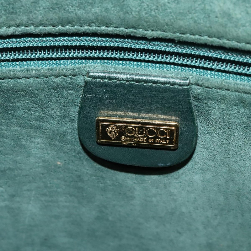 GUCCI Shoulder Bag Leather Green Gold Auth am8352