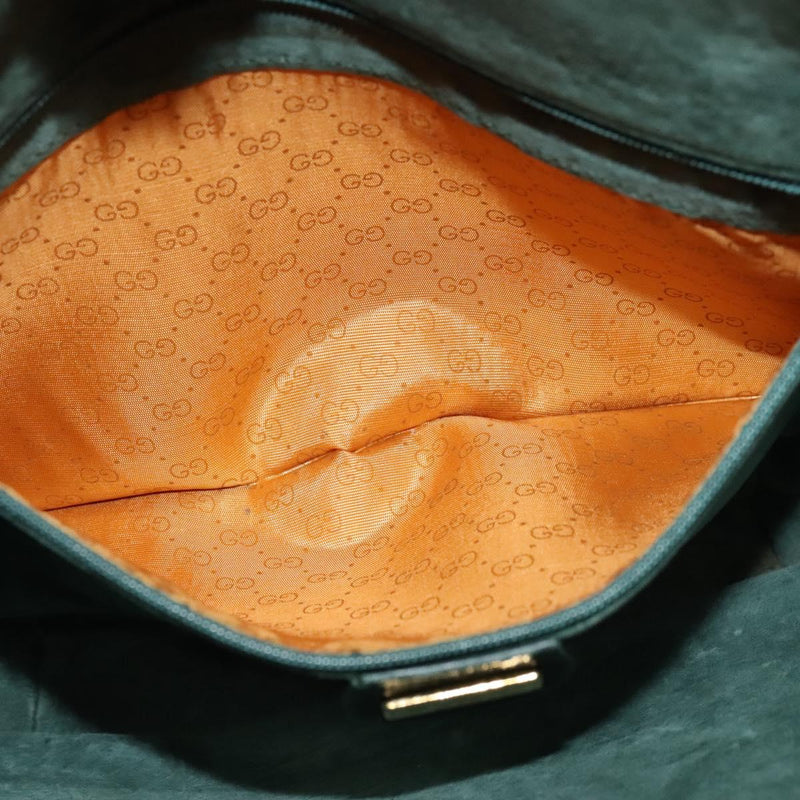 GUCCI Shoulder Bag Leather Green Gold Auth am8352