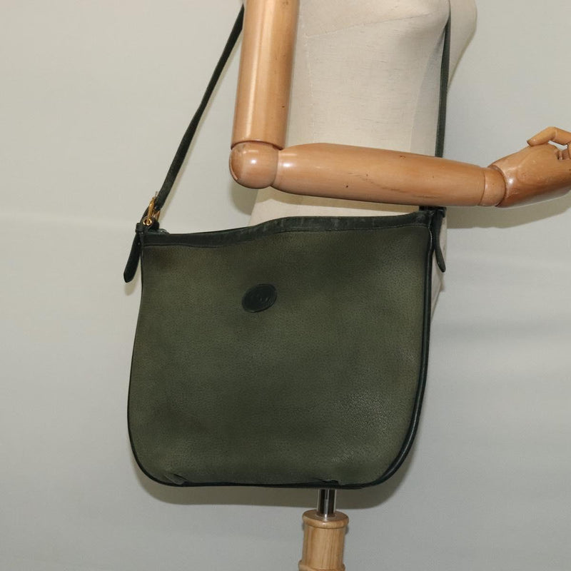 GUCCI Shoulder Bag Leather Green Gold Auth am8352
