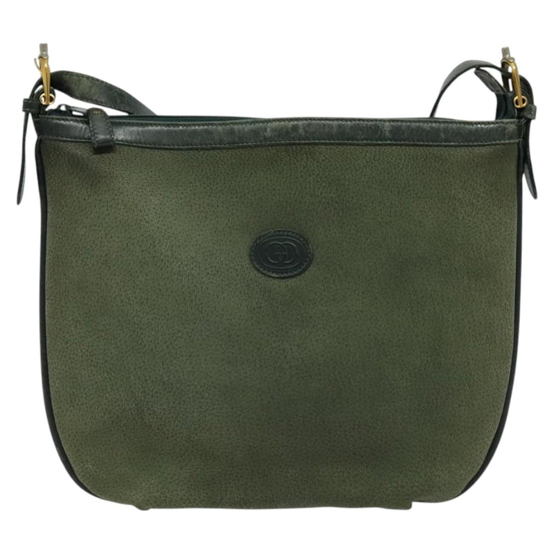 GUCCI Shoulder Bag Leather Green Gold Auth am8352