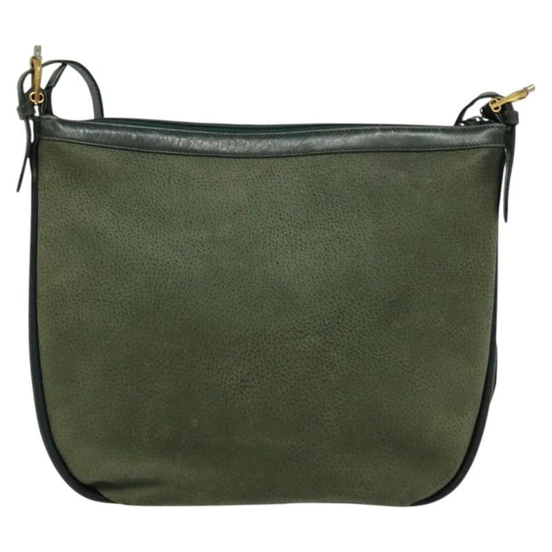 GUCCI Shoulder Bag Leather Green Gold Auth am8352