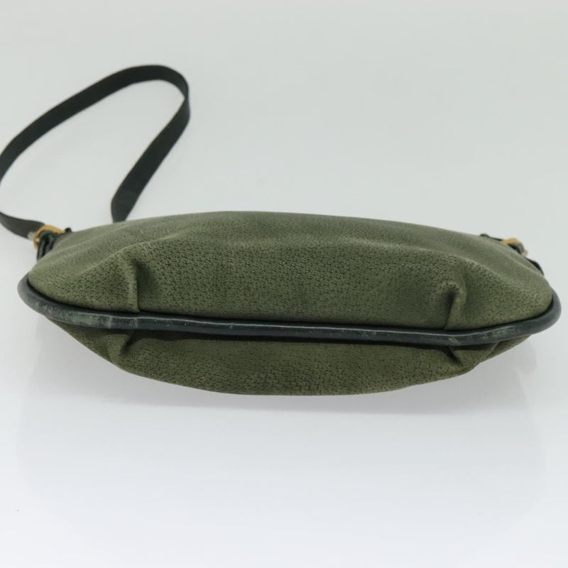 GUCCI Shoulder Bag Leather Green Gold Auth am8352
