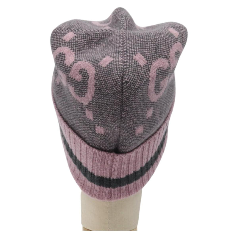GUCCI GG Canvas Knitted Fabrics Cap Cashmere M Pink 676827 Auth am8353