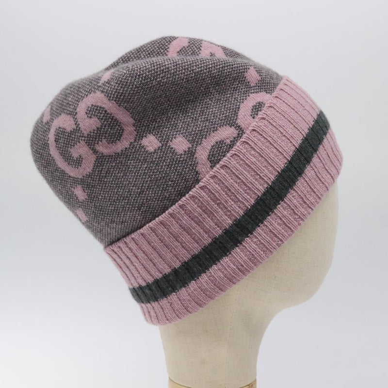 GUCCI GG Canvas Knitted Fabrics Cap Cashmere M Pink 676827 Auth am8353
