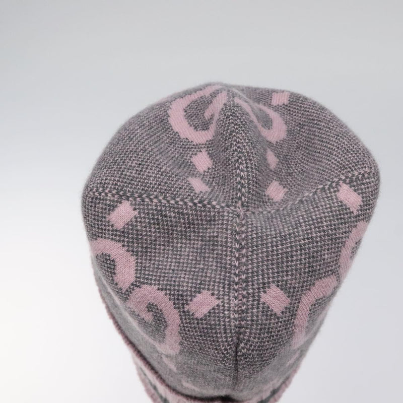 GUCCI GG Canvas Knitted Fabrics Cap Cashmere M Pink 676827 Auth am8353