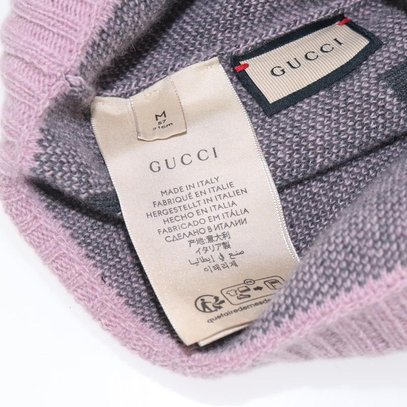 GUCCI GG Canvas Knitted Fabrics Cap Cashmere M Pink 676827 Auth am8353