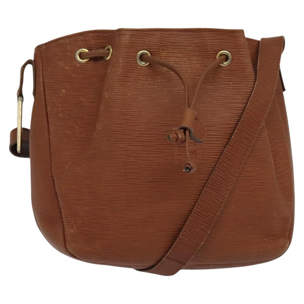 FENDI Shoulder Bag Leather Brown Gold Auth am8357