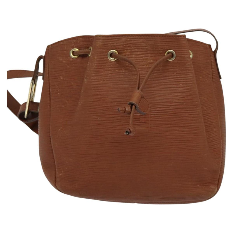 FENDI Shoulder Bag Leather Brown Gold Auth am8357