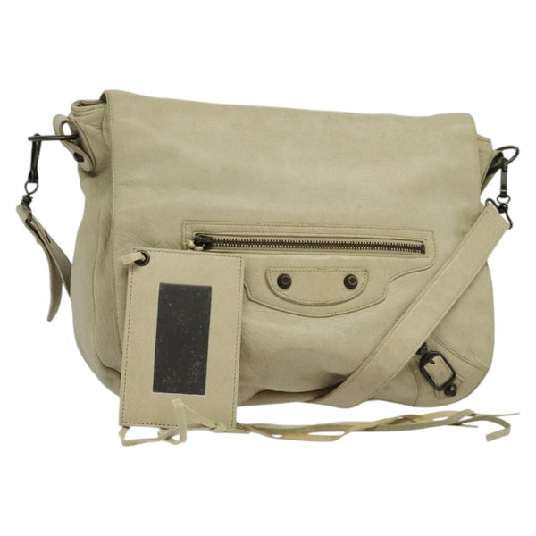 BALENCIAGA The Volk Shoulder Bag Leather Beige 246432 Auth am8358