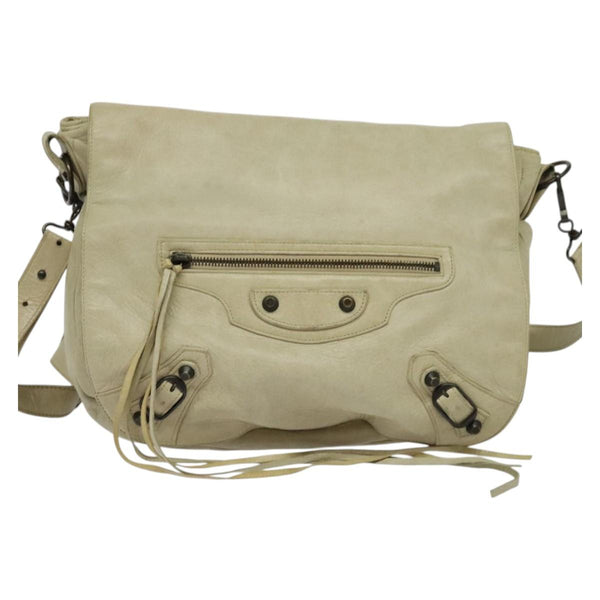 BALENCIAGA The Volk Shoulder Bag Leather Beige 246432 Auth am8358