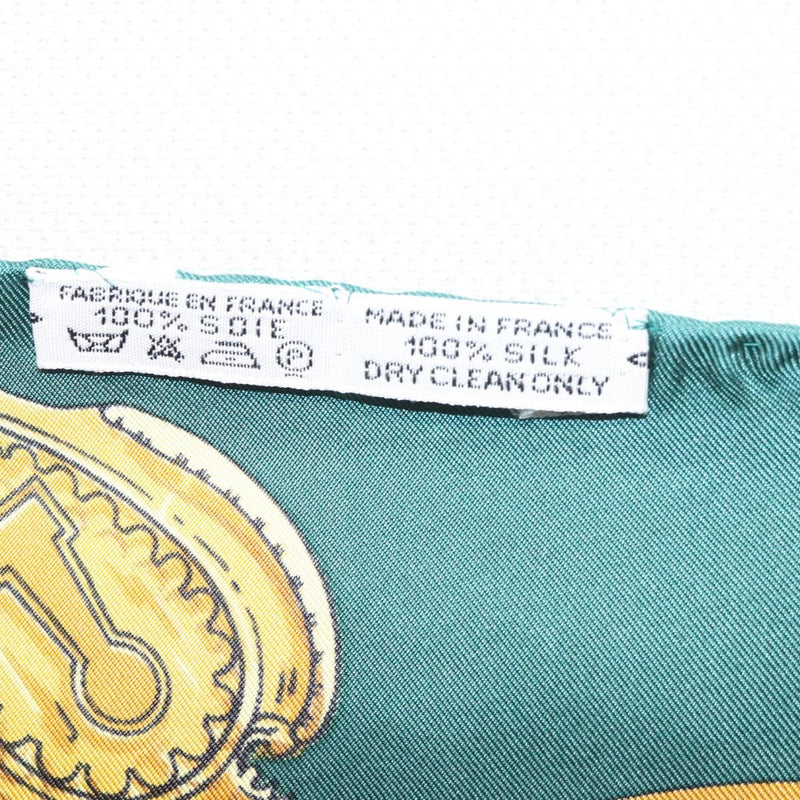 HERMES Carre 90 Scarf ""LES CAVALIERS D OR""  Silk Emerald Green Auth ar13383