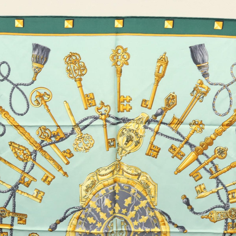 HERMES Carre 90 Scarf ""LES CAVALIERS D OR""  Silk Emerald Green Auth ar13383