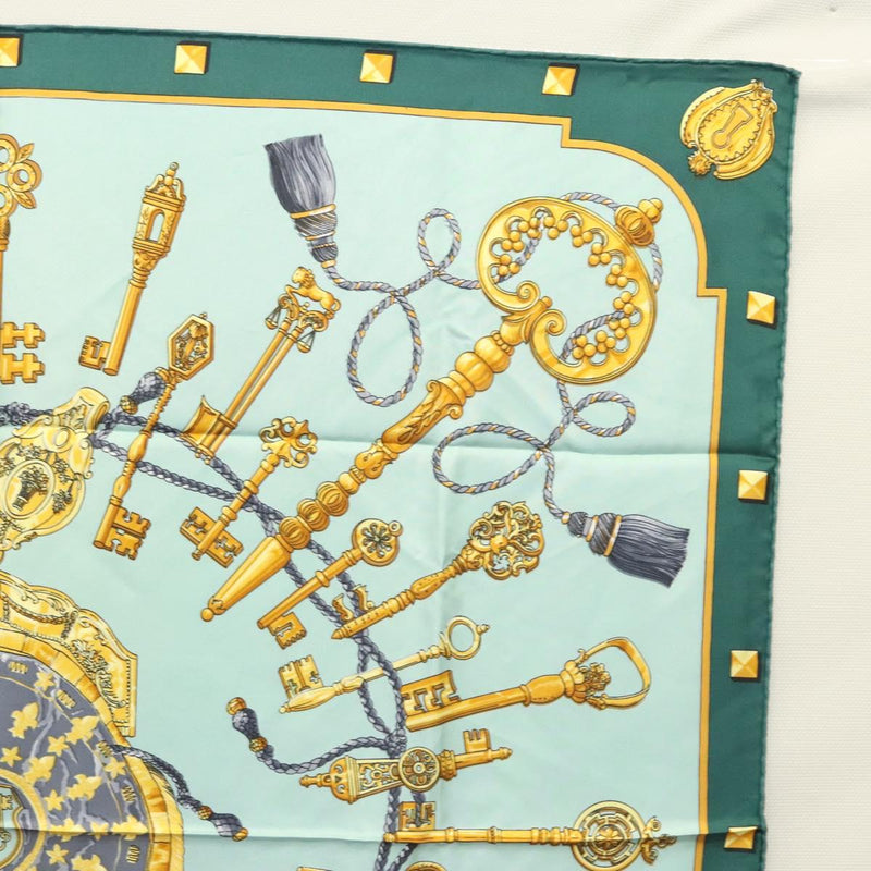 HERMES Carre 90 Scarf ""LES CAVALIERS D OR""  Silk Emerald Green Auth ar13383