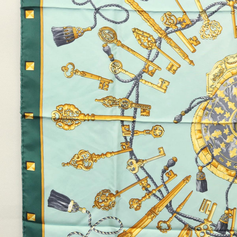 HERMES Carre 90 Scarf ""LES CAVALIERS D OR""  Silk Emerald Green Auth ar13383