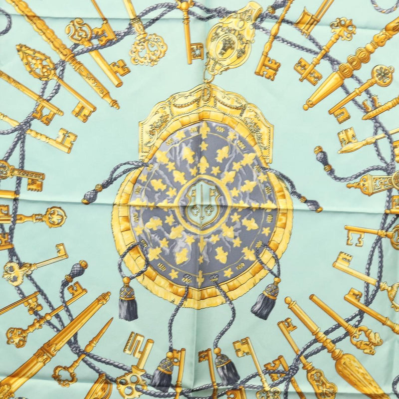 HERMES Carre 90 Scarf ""LES CAVALIERS D OR""  Silk Emerald Green Auth ar13383